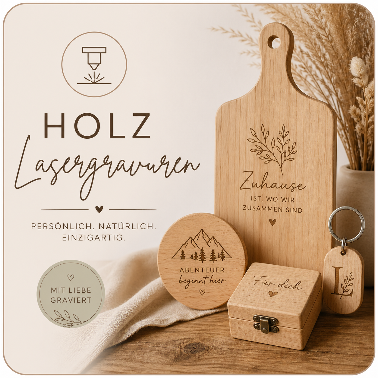 Lasergravuren auf Holz - Rustikal und Gemütlich