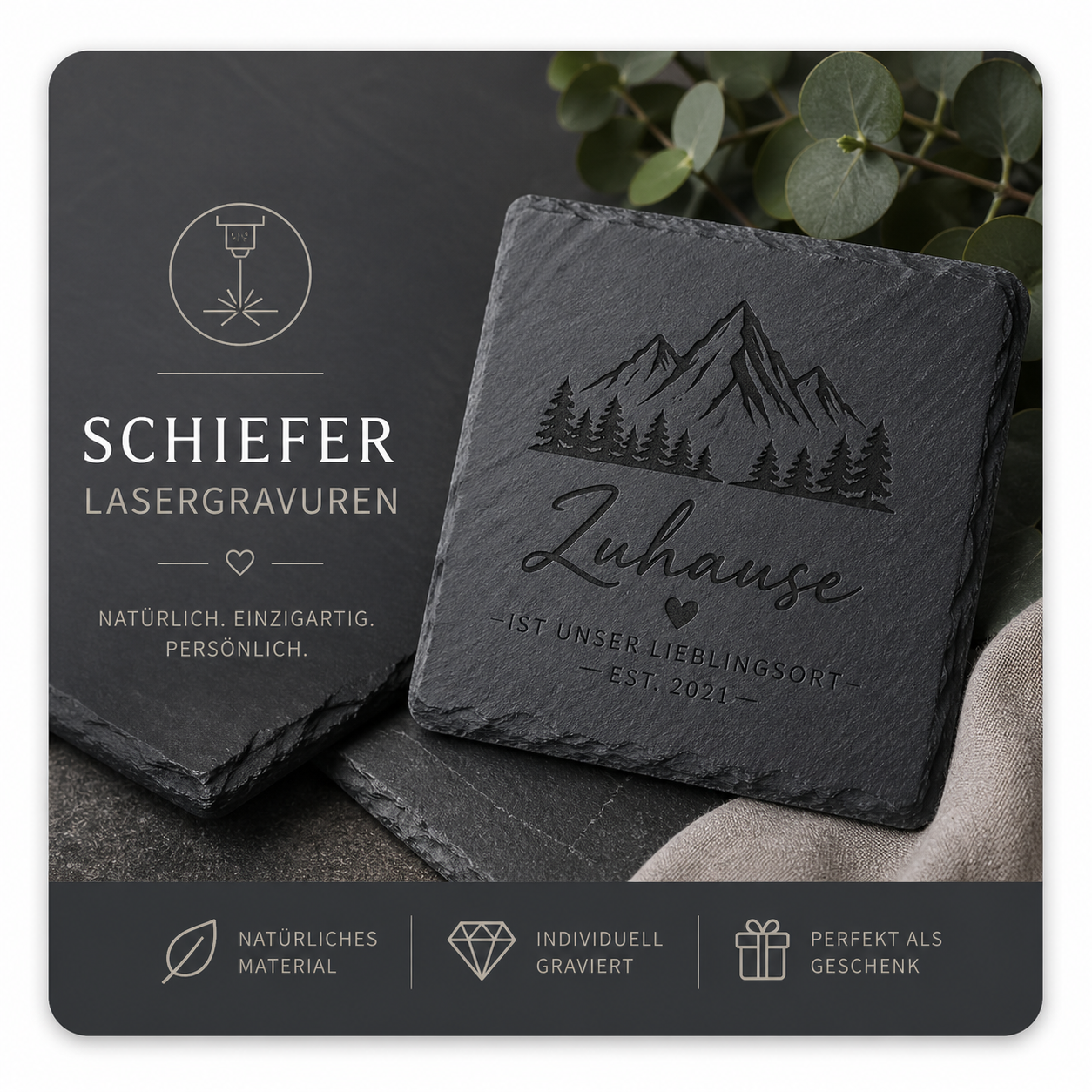 Lasergravuren auf Naturschiefer - Präzise und modern